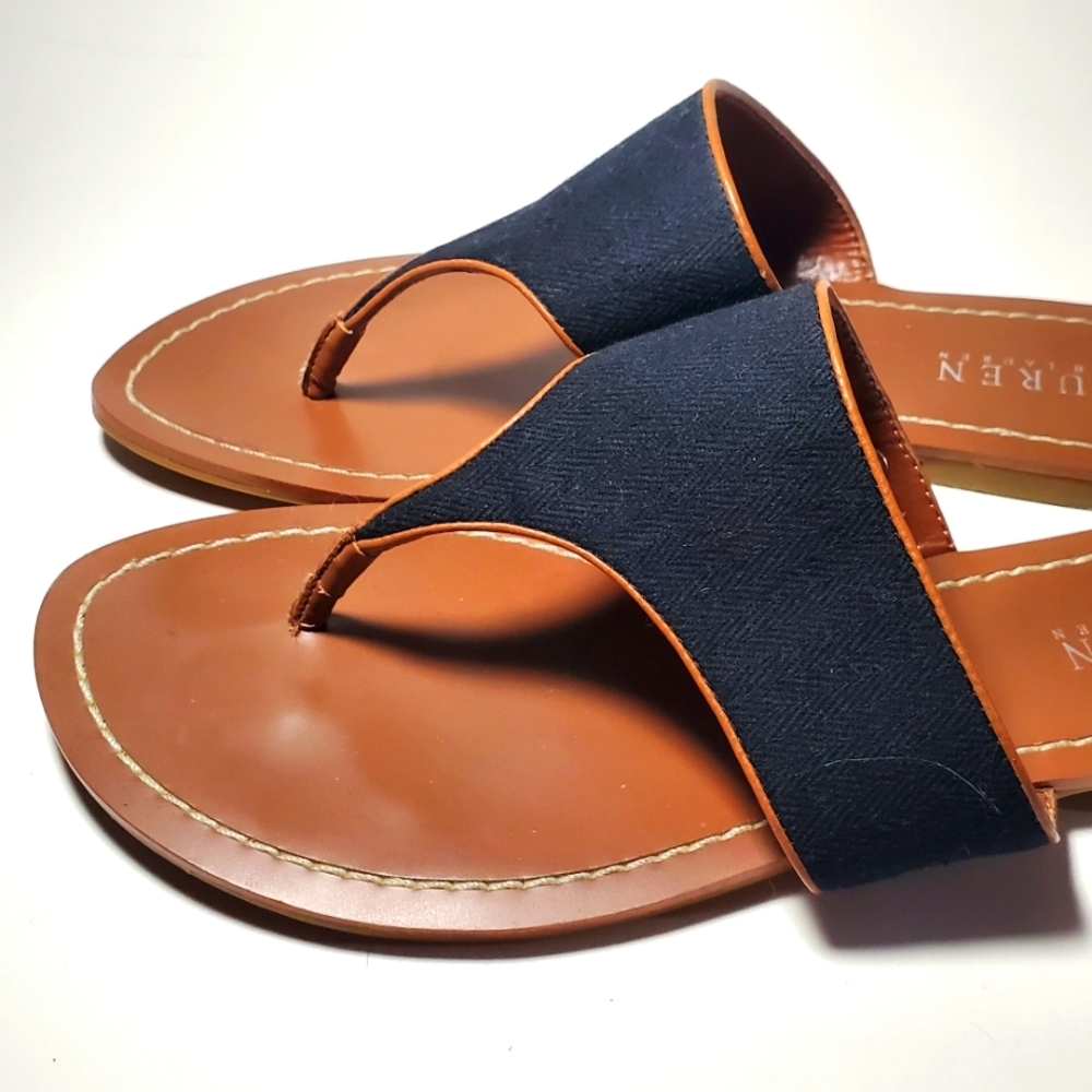 LAUREN Ralph Lauren Anaya Brown/Black Leather/Fabric Women's Sandal Size 8B EUC - Picture 3 of 6